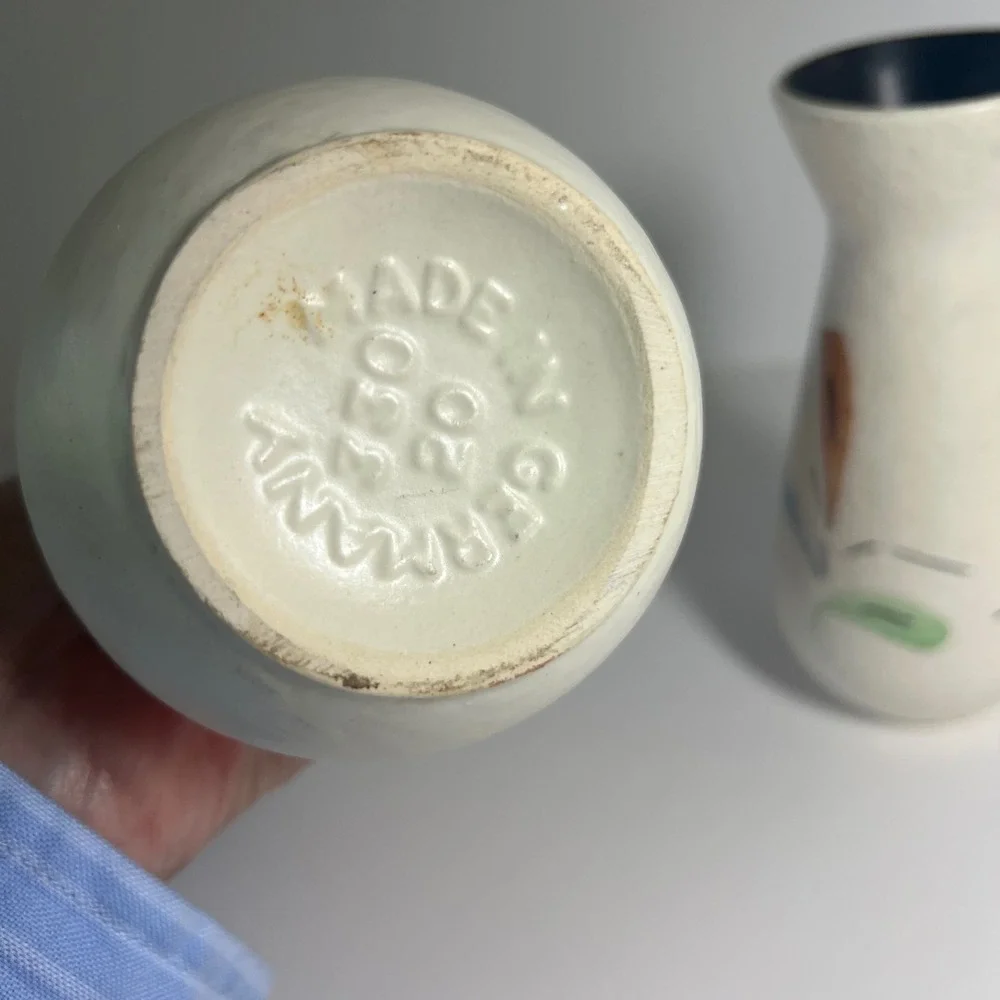 Fohr Keramik Vintage‎ MCM German Pottery Vases Floral Abstract Cream 6.5
